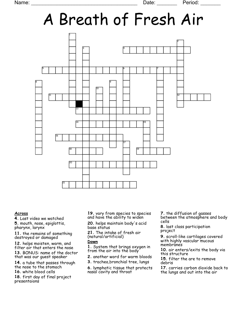 A Breath of Fresh Air Crossword