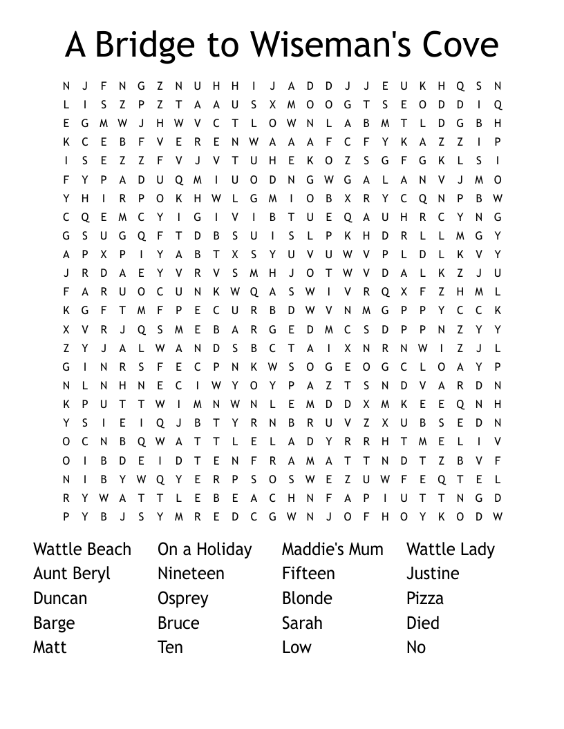 A Bridge to Wiseman's Cove Word Search