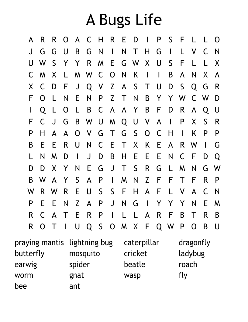 A Bugs Life Word Search