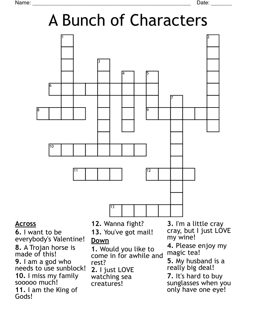 A Bunch of Characters Crossword