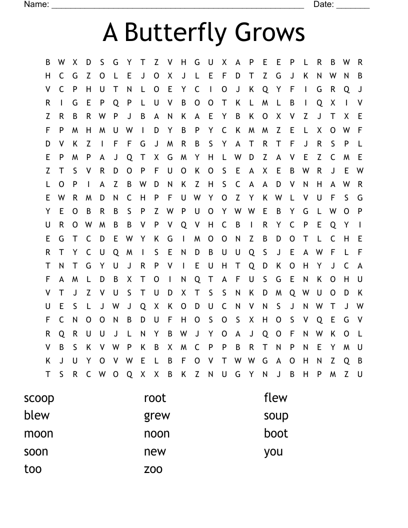 A Butterfly Grows Word Search