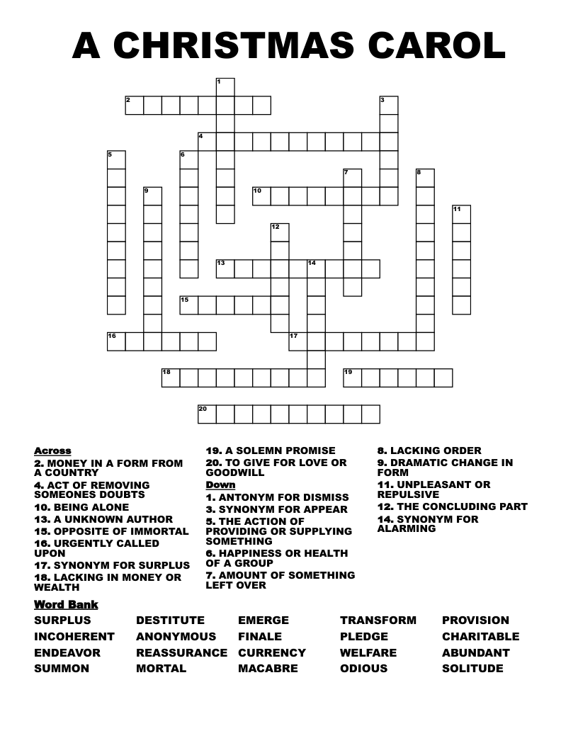 A CHRISTMAS CAROL Crossword