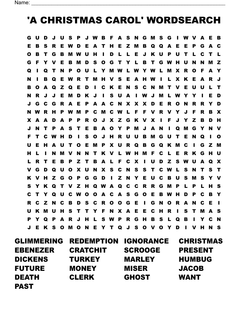 'A CHRISTMAS CAROL' WORDSEARCH 