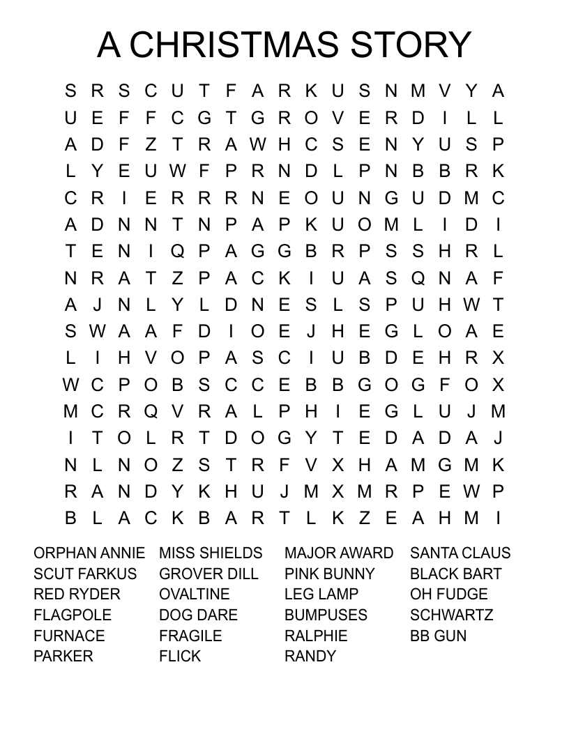 A CHRISTMAS STORY Word Search