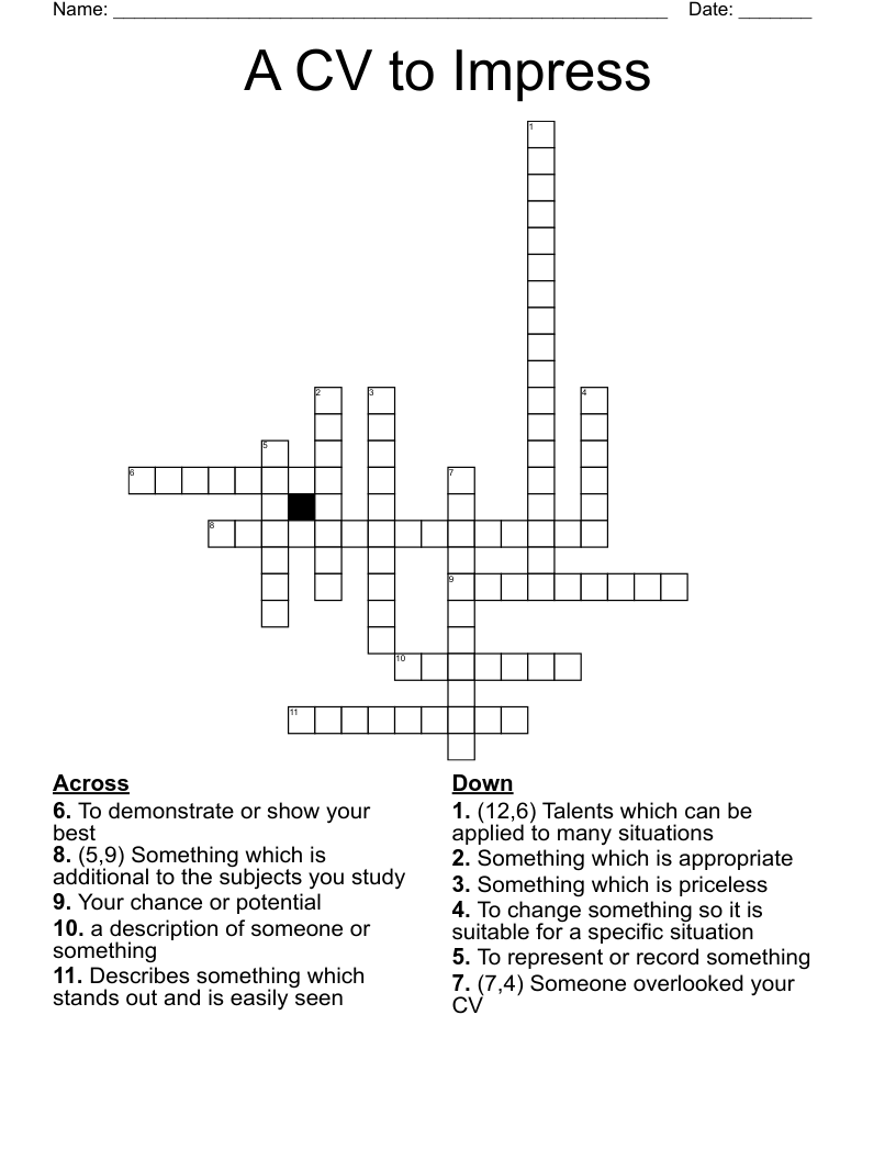 A CV to Impress Crossword