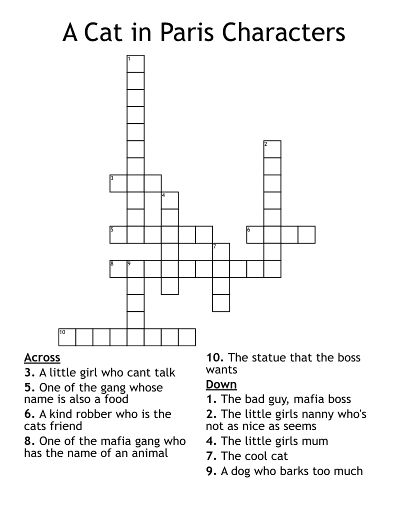 A Cat in Paris Characters Crossword