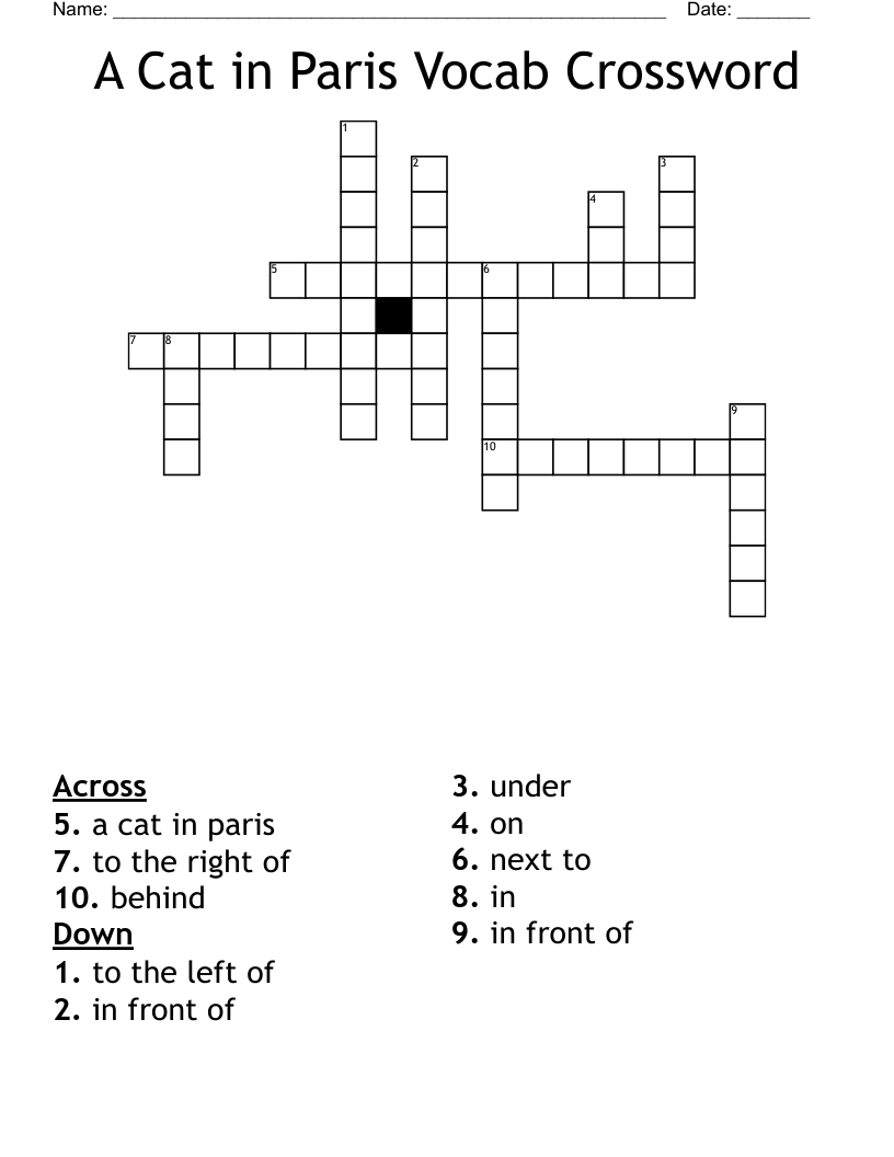 A Cat in Paris Vocab Crossword