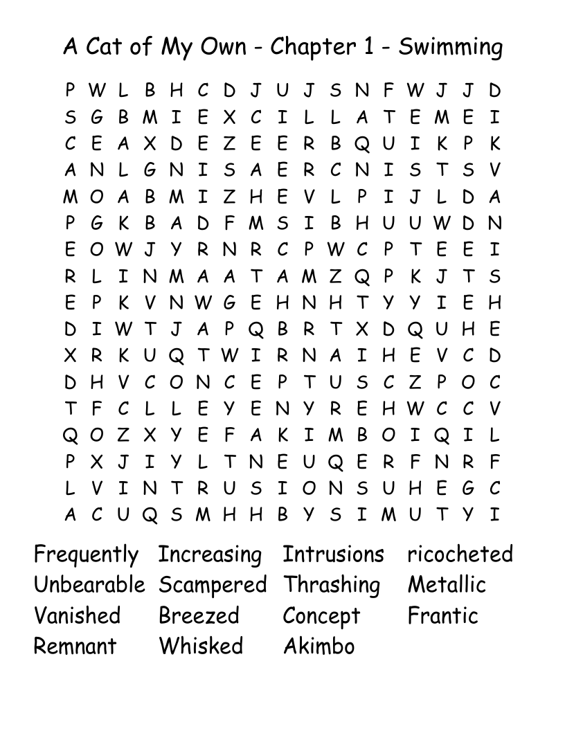 A Cat of My Own - Chapter 1 -  Swimming Word Search