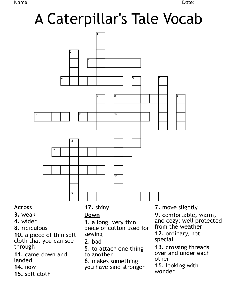 A Caterpillar's Tale Vocab Crossword