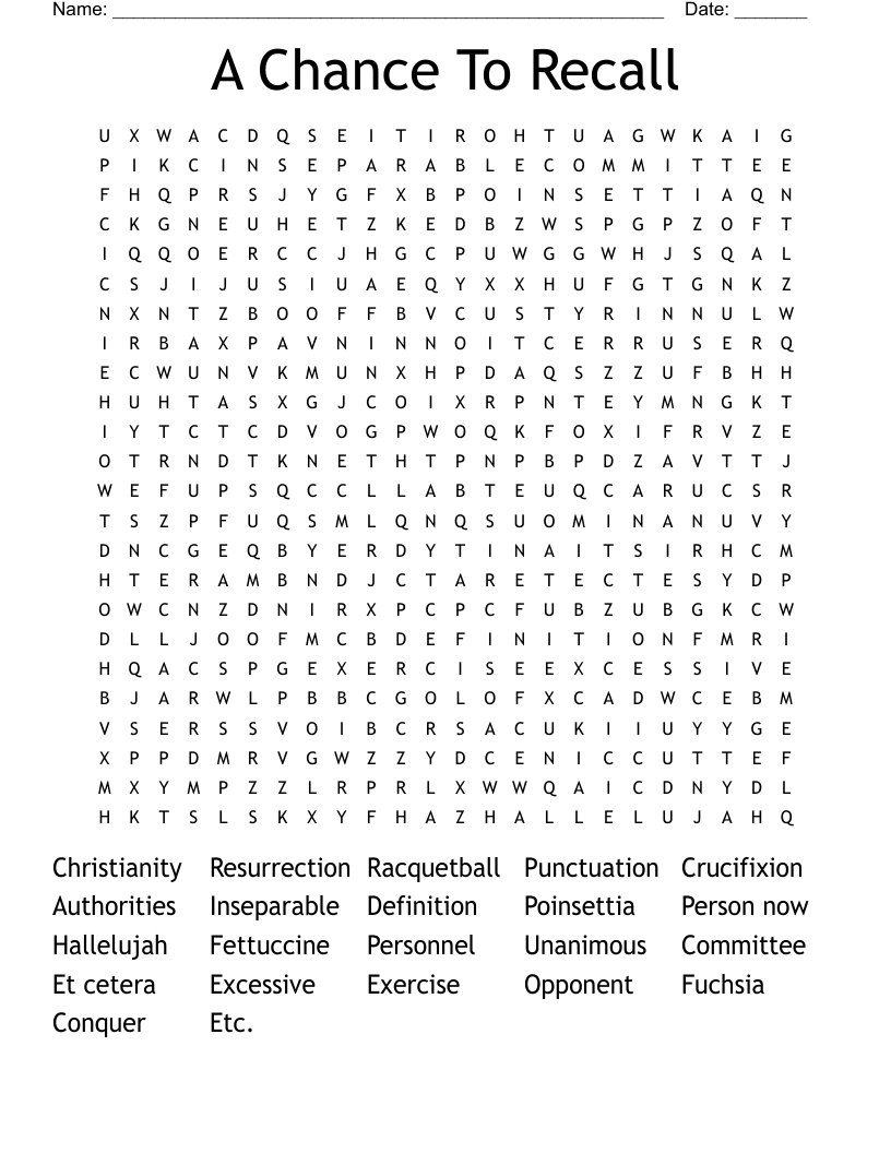 A Chance To Recall Word Search