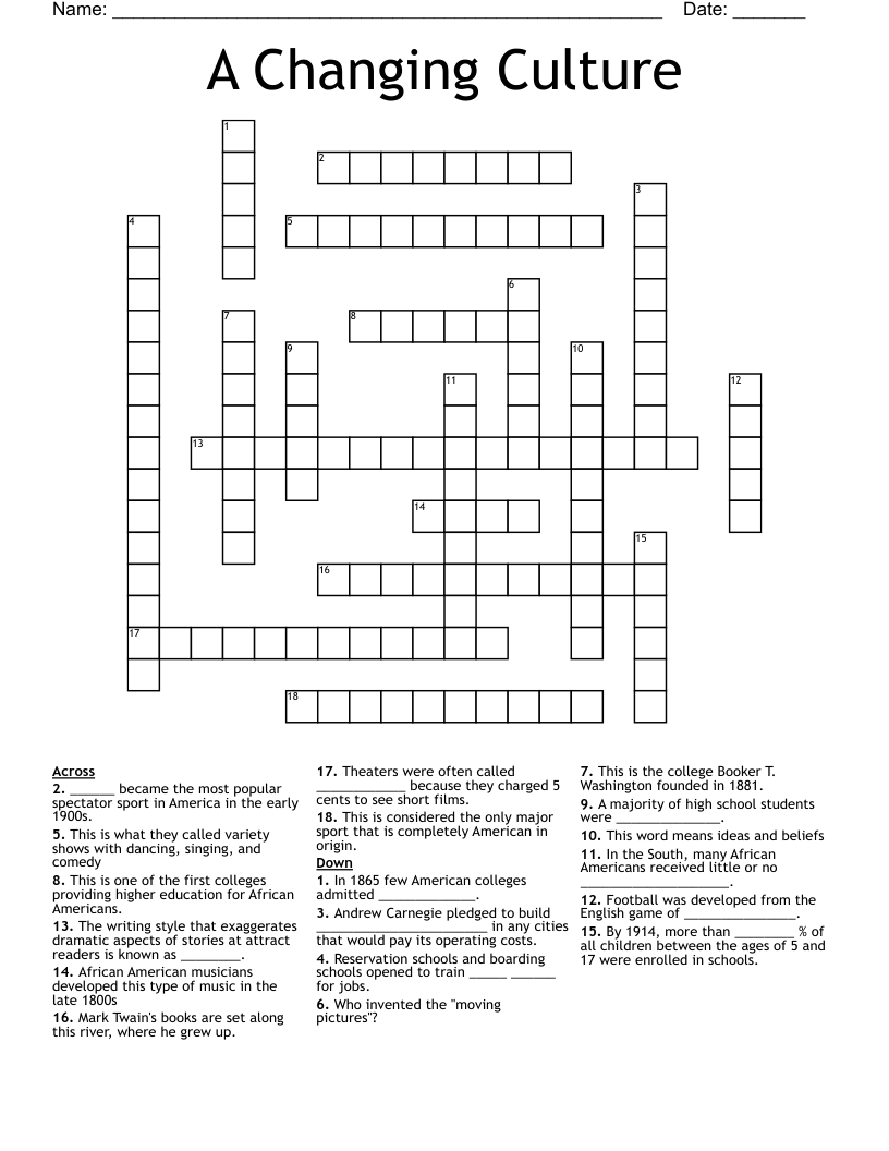 A Changing Culture Crossword