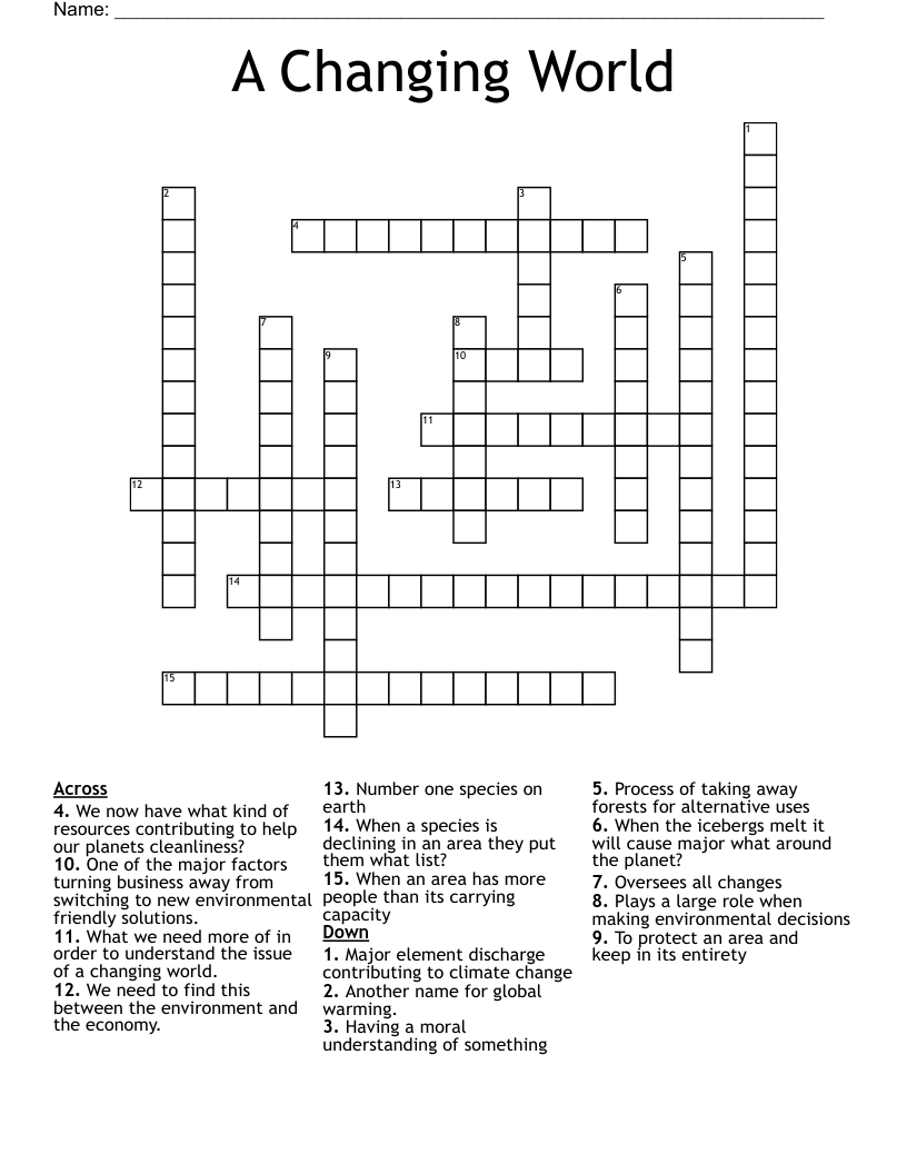 A Changing World Crossword