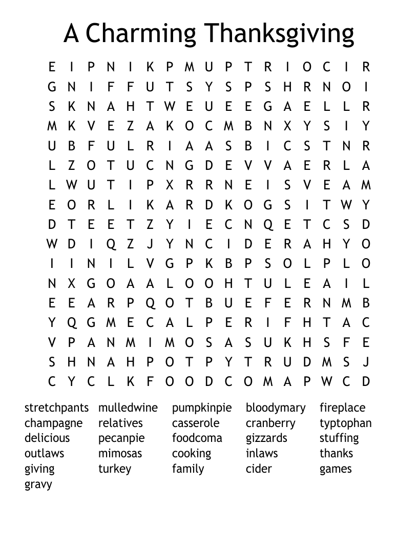A Charming Thanksgiving Word Search