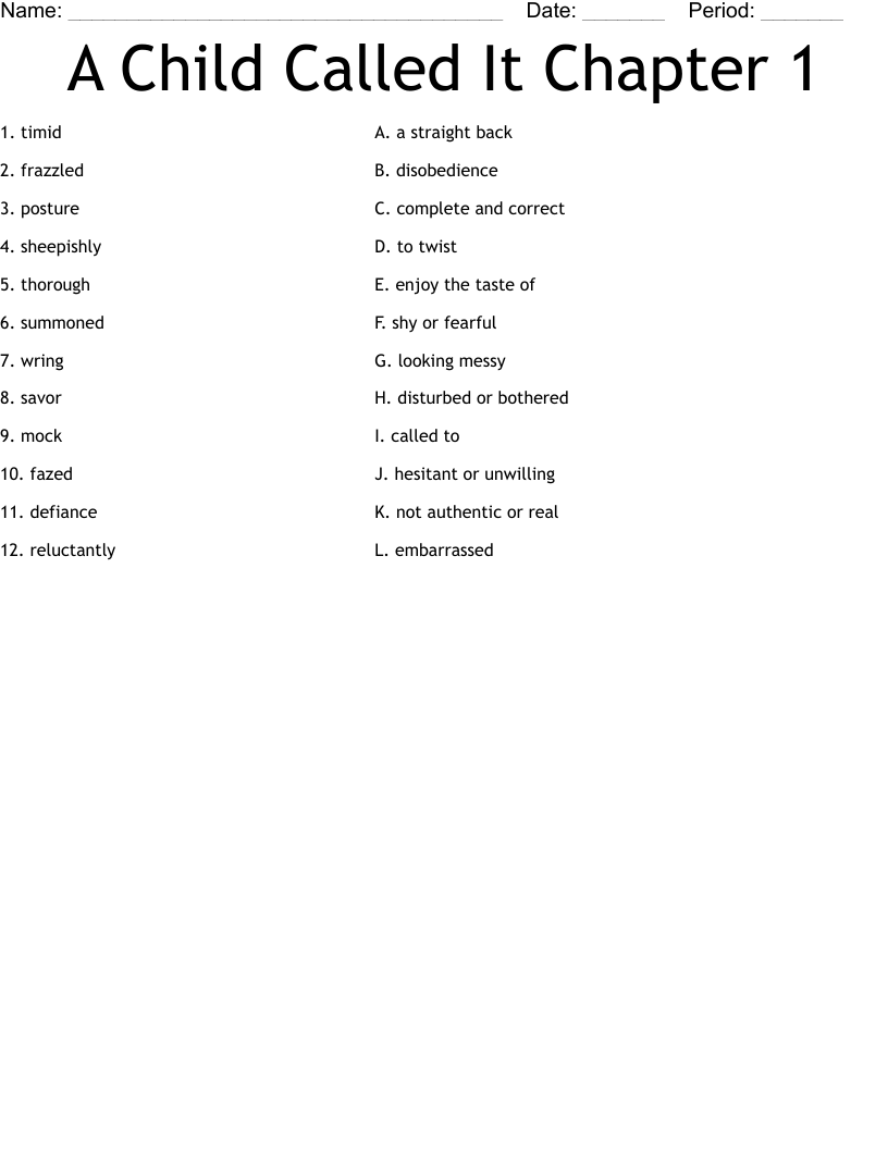 A Child Called It Chapter 1 Worksheet