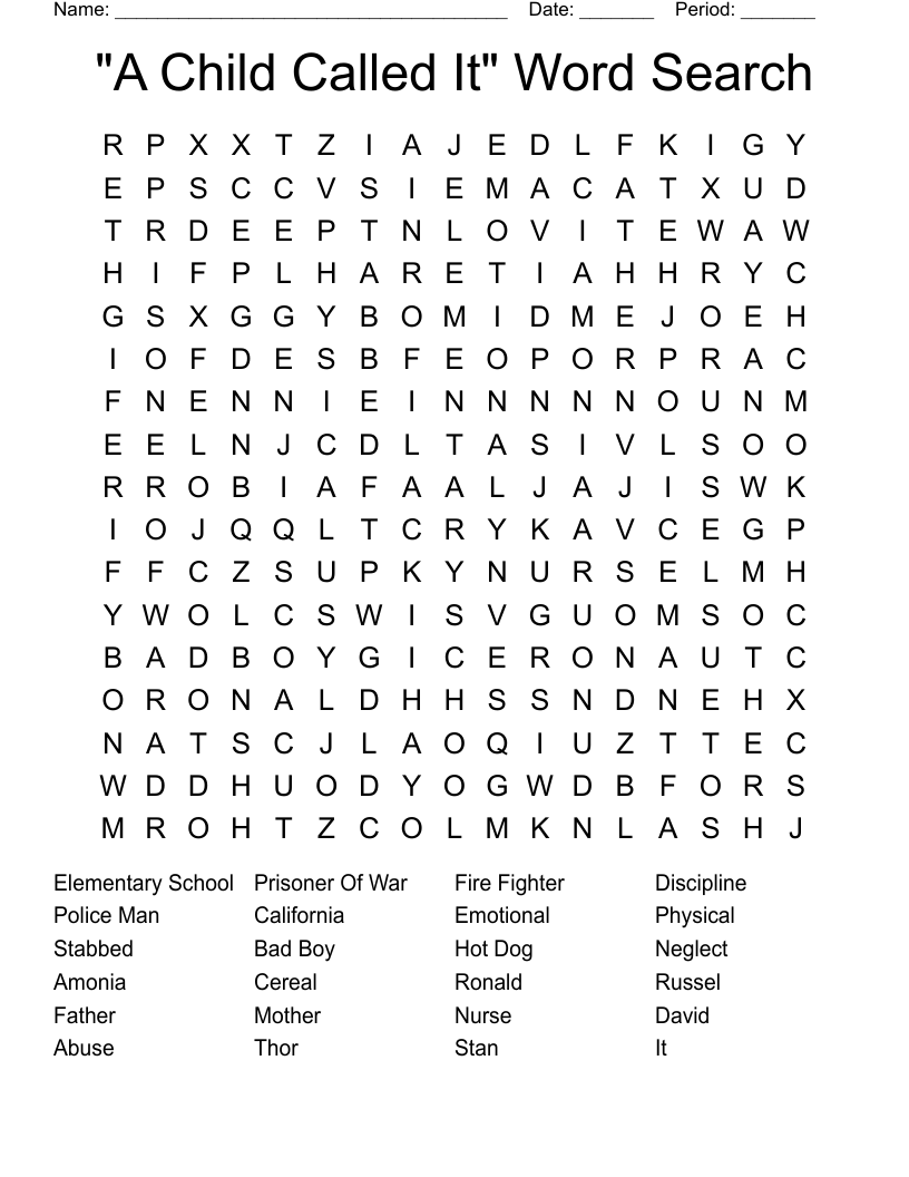 "A Child Called It" Word Search