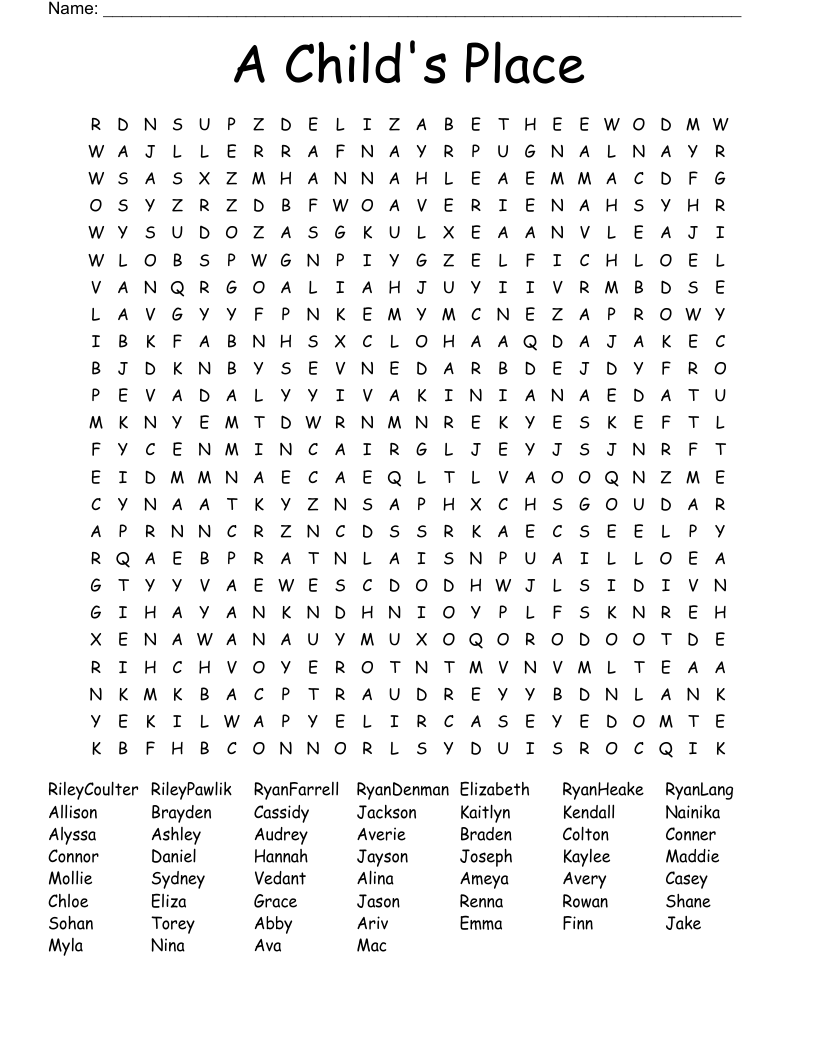 A Child's Place Word Search