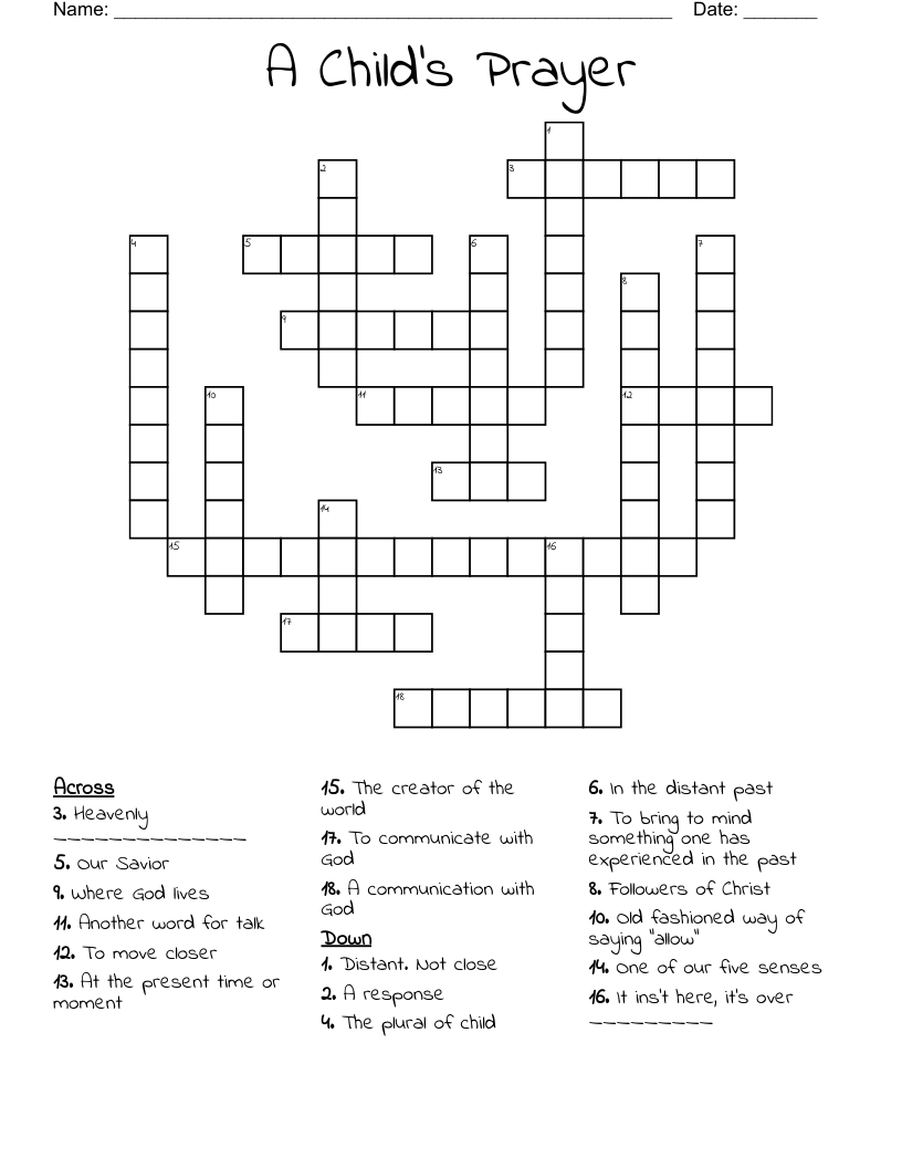 A Child's Prayer Crossword