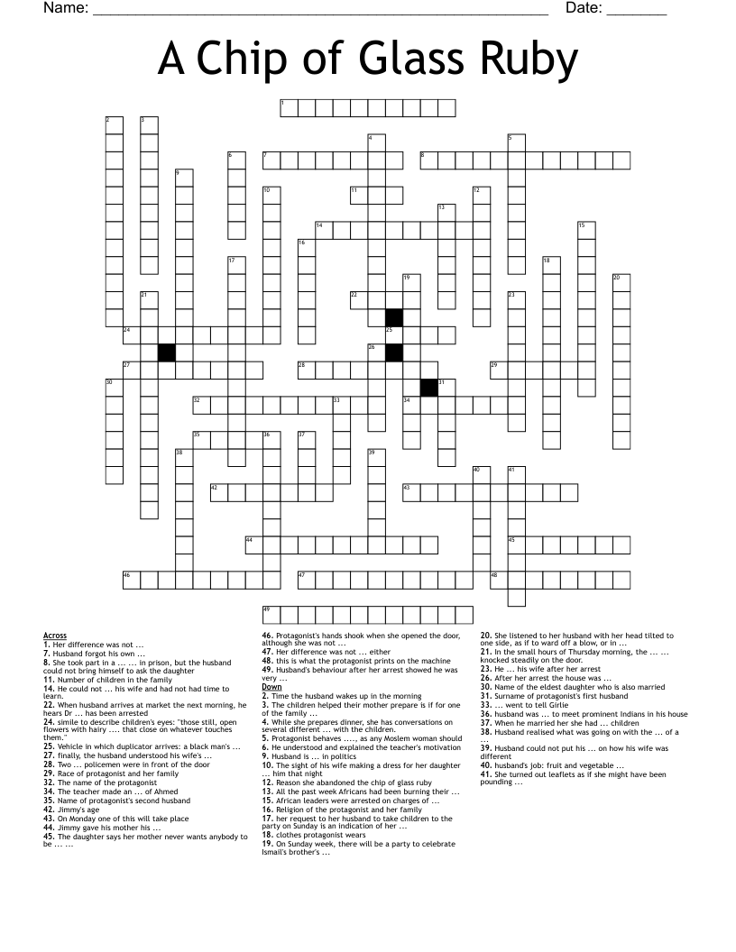 A Chip of Glass Ruby Crossword