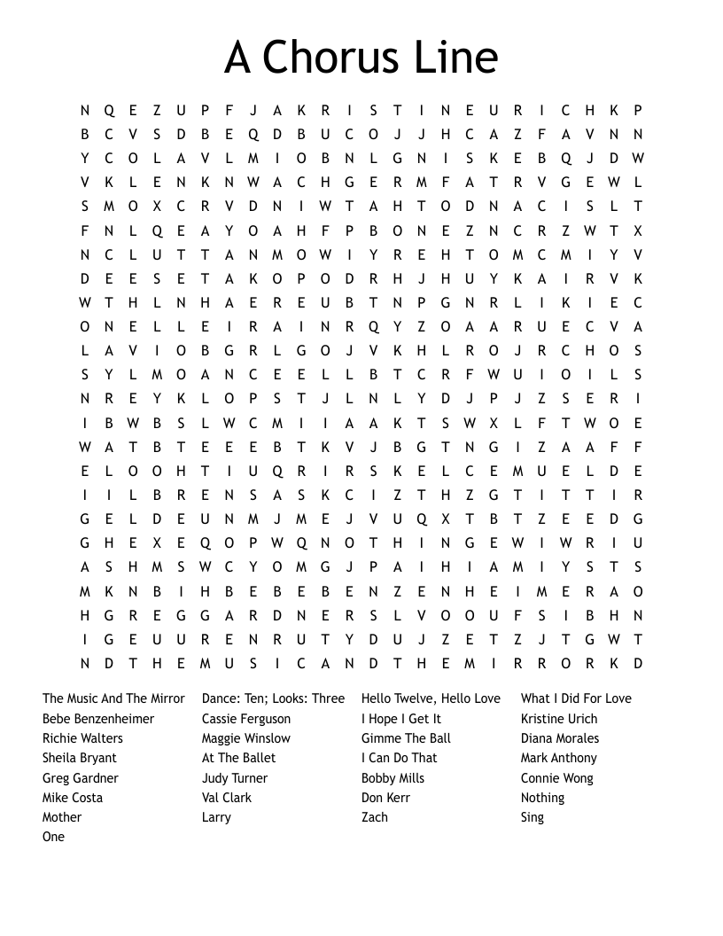 A Chorus Line Word Search