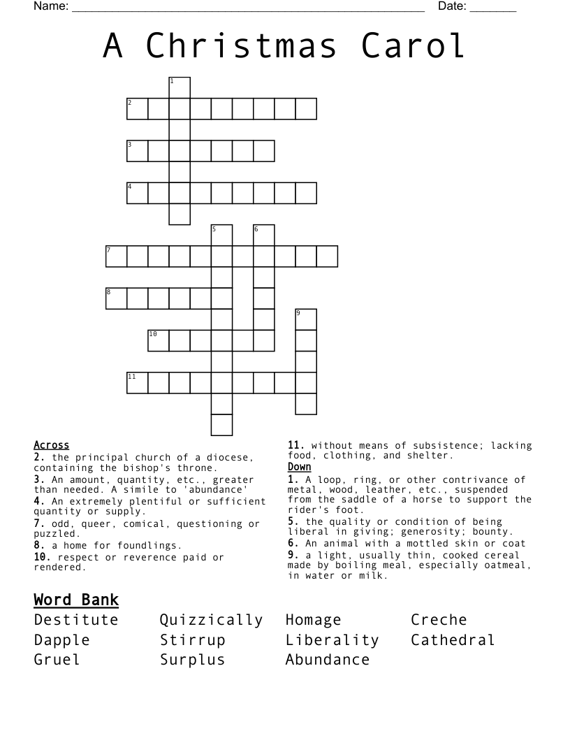 A Christmas Carol Crossword