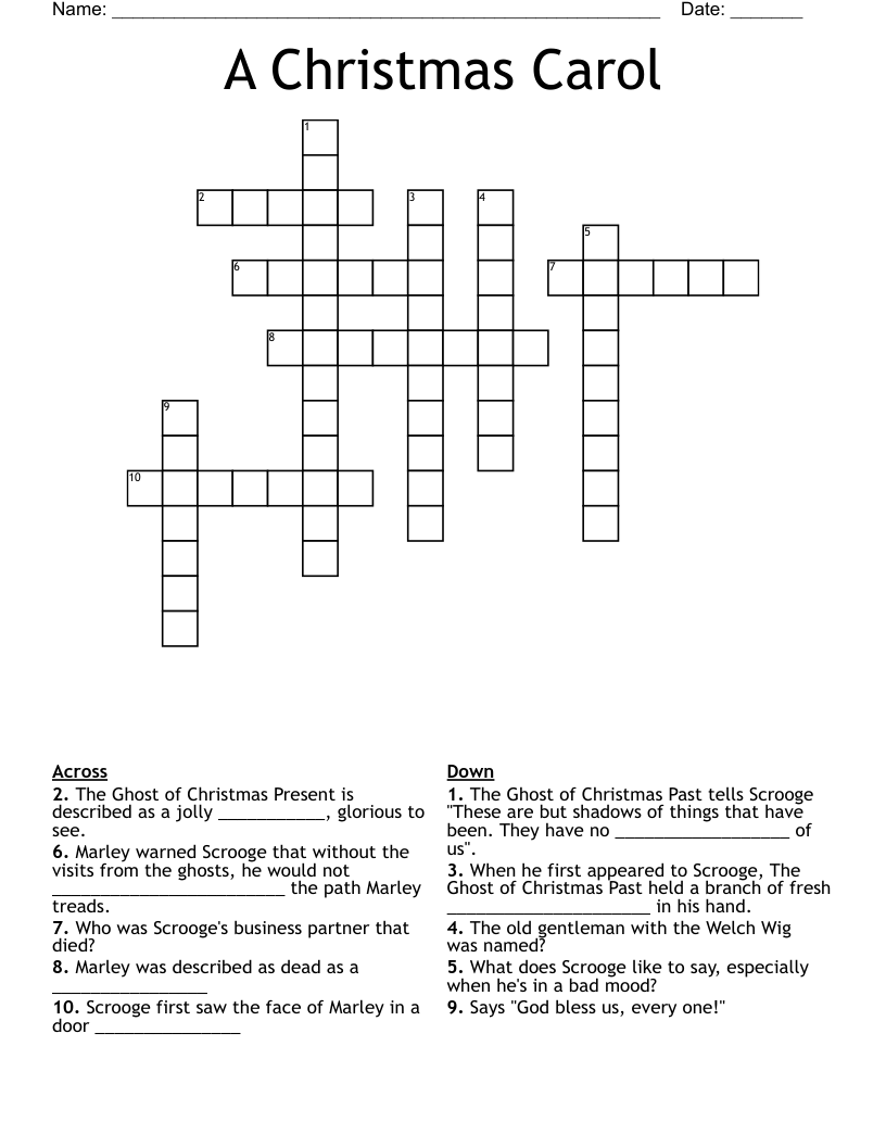 A Christmas Carol Crossword