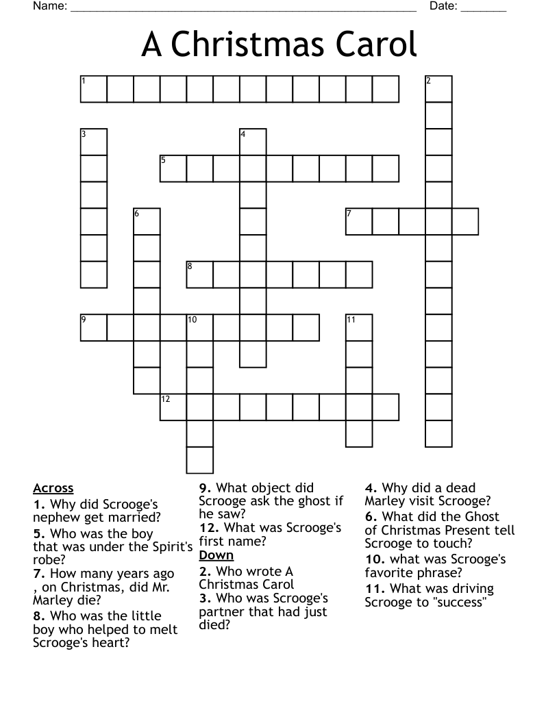 A Christmas Carol Crossword