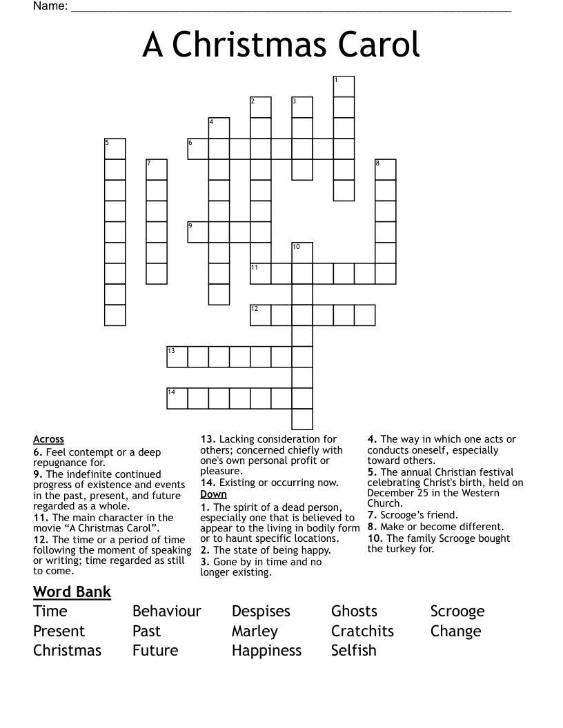 A Christmas Carol Crossword
