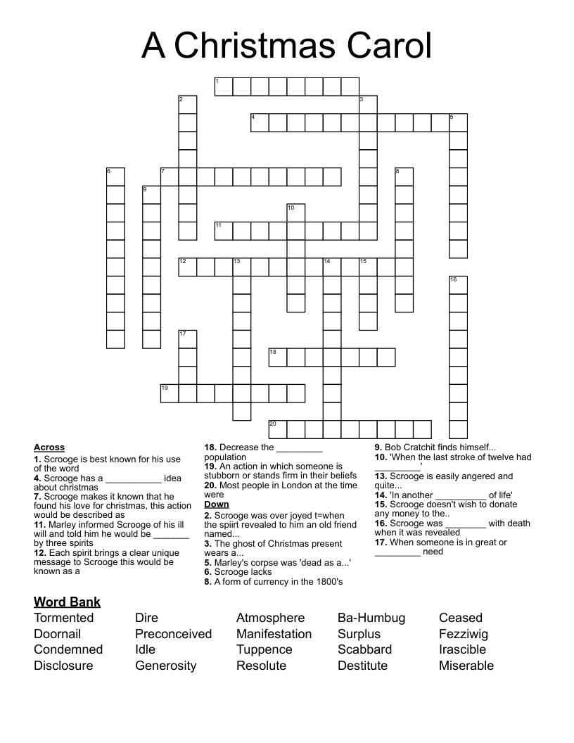 A Christmas Carol Crossword