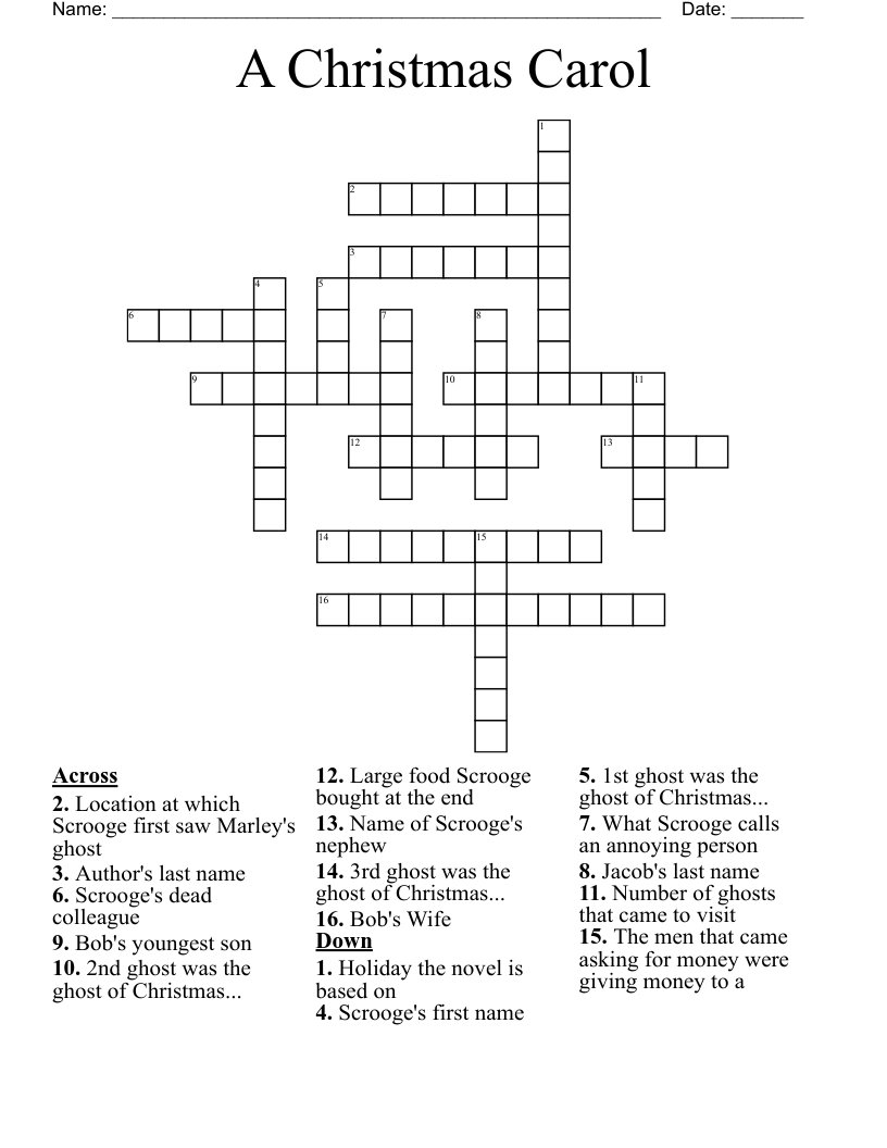 A Christmas Carol Crossword