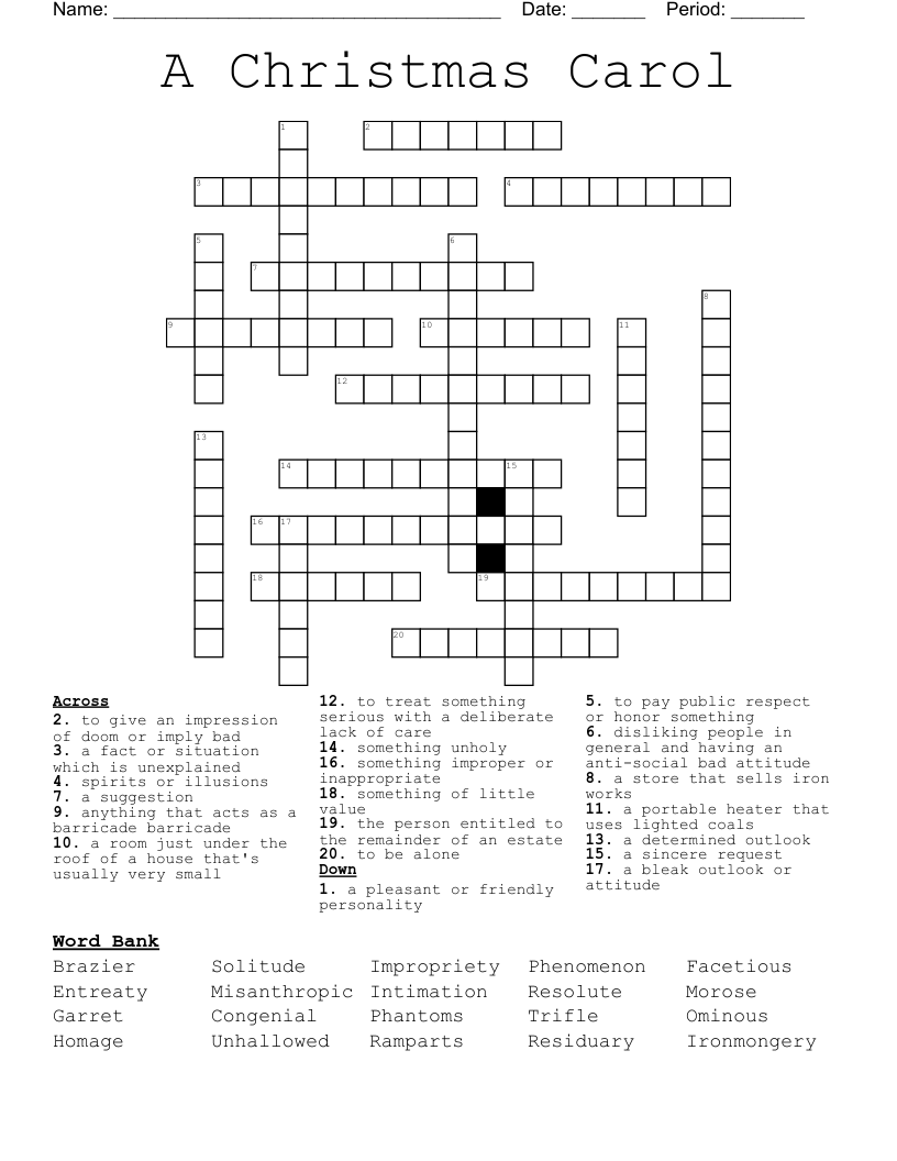 A Christmas Carol Crossword