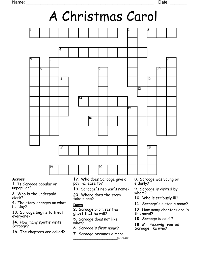 A Christmas Carol Crossword