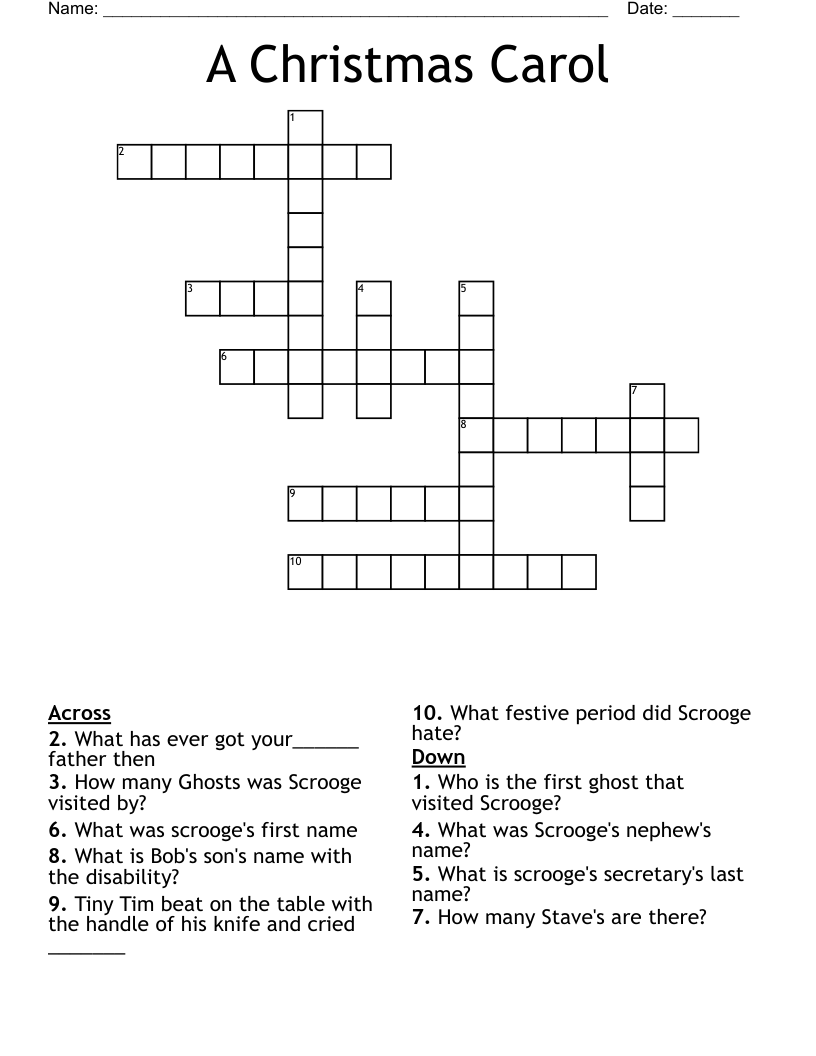 A Christmas Carol Crossword