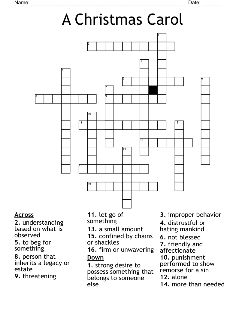A Christmas Carol Crossword