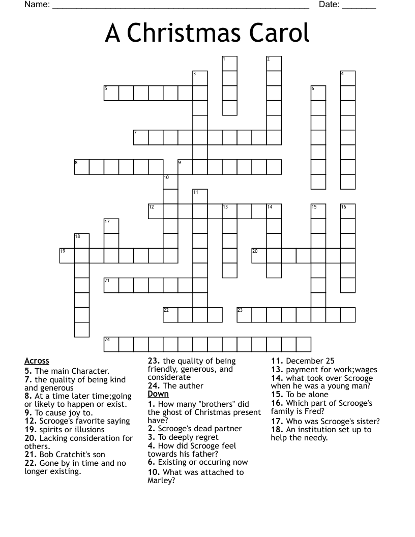 A Christmas Carol Crossword