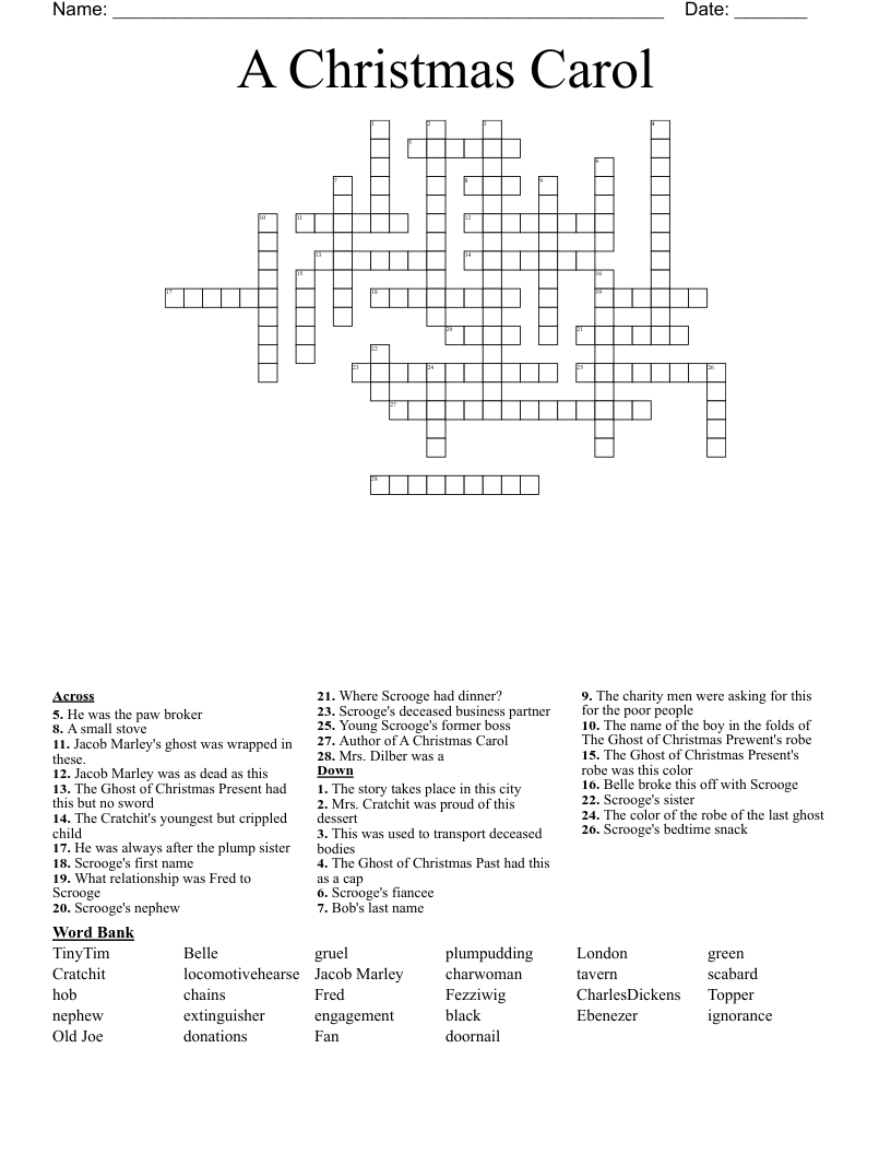 A Christmas Carol Crossword