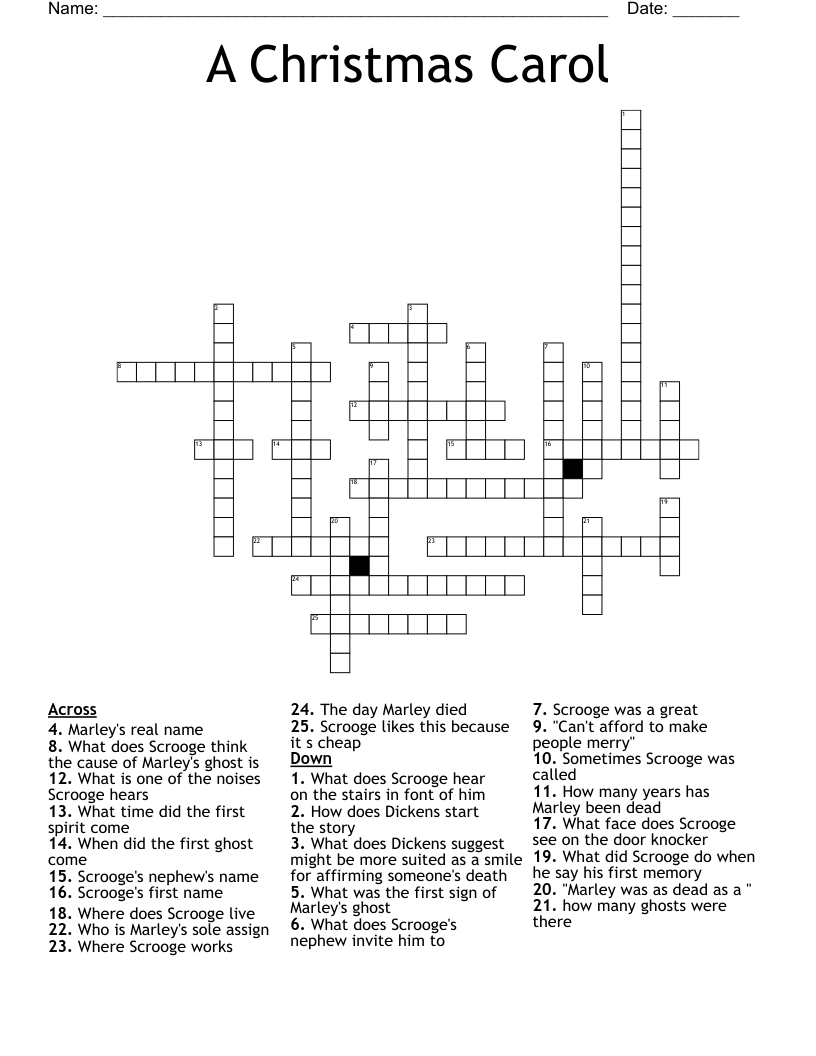 A Christmas Carol Crossword