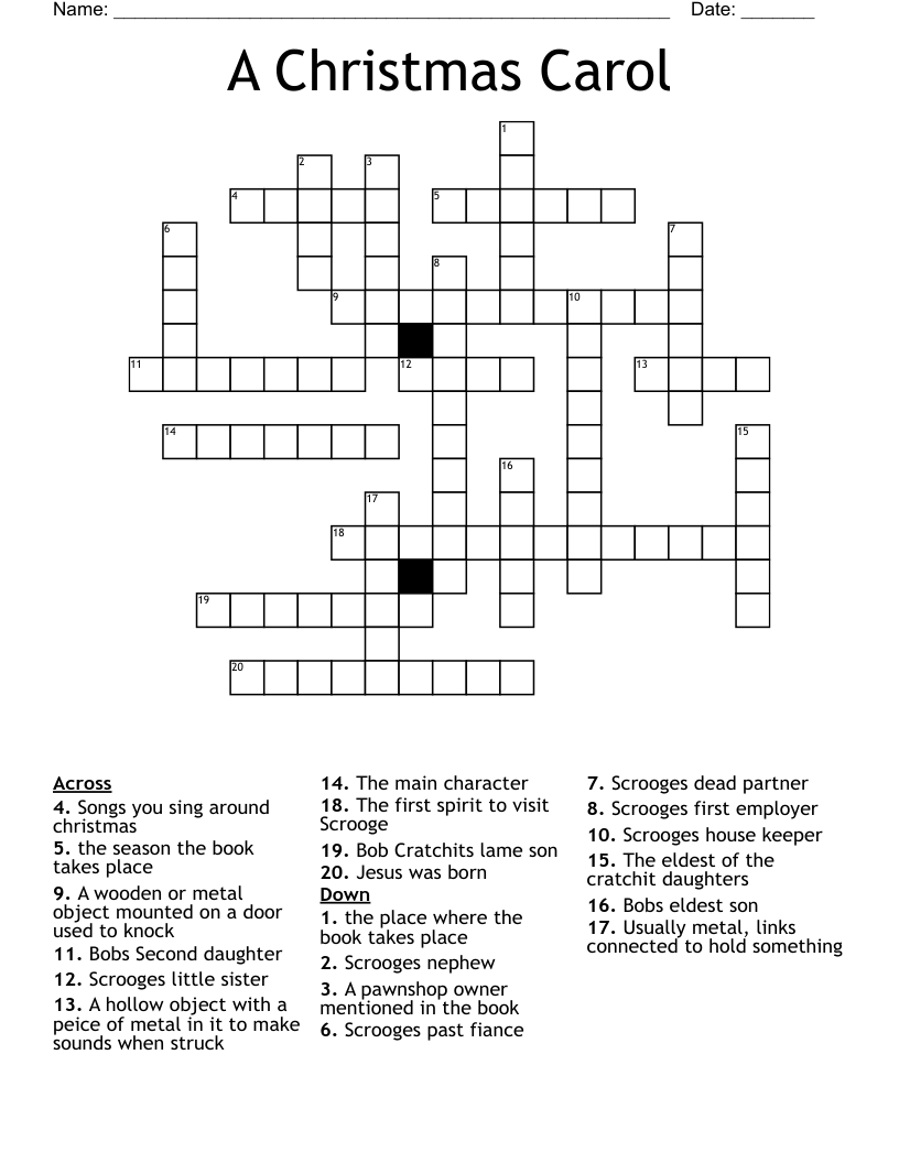 A Christmas Carol Crossword