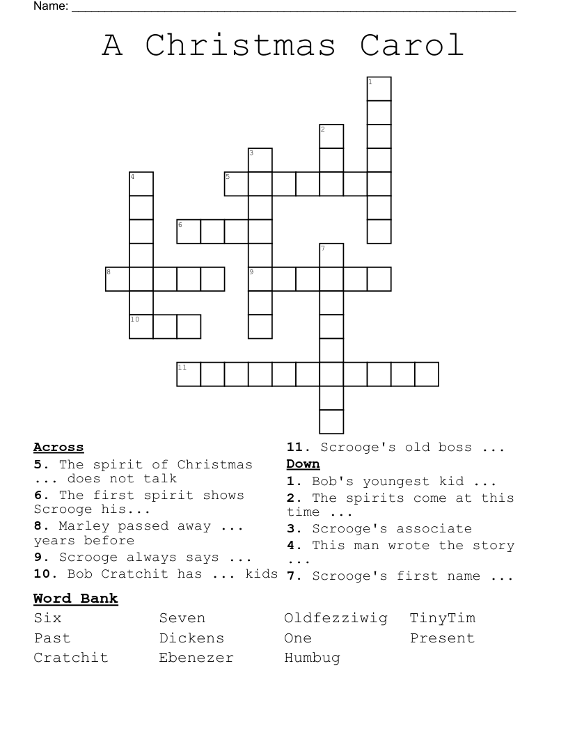A Christmas Carol Crossword