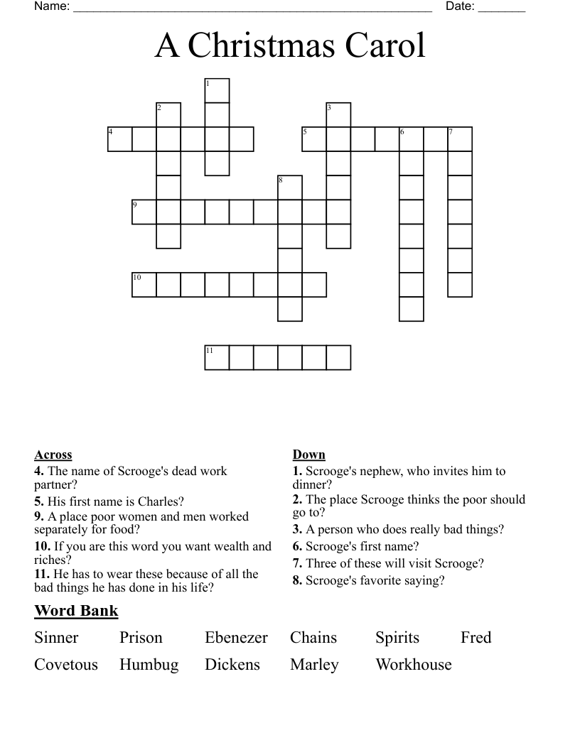 A Christmas Carol Crossword