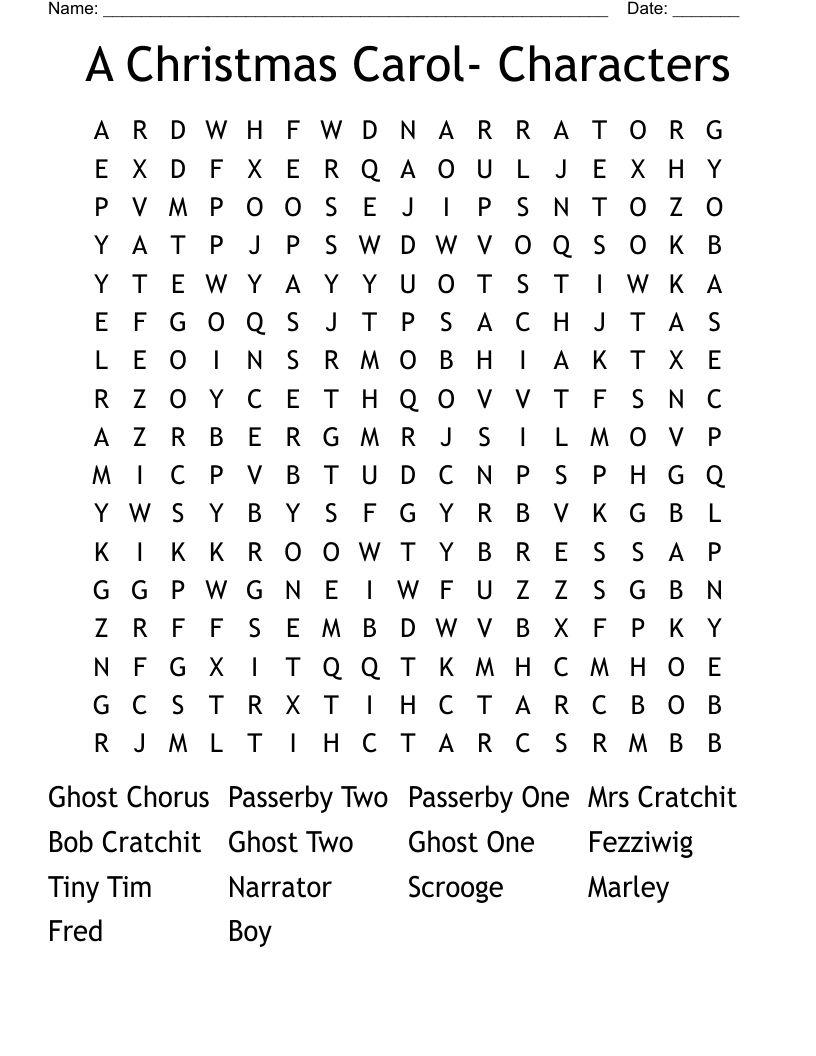 A Christmas Carol- Characters Word Search
