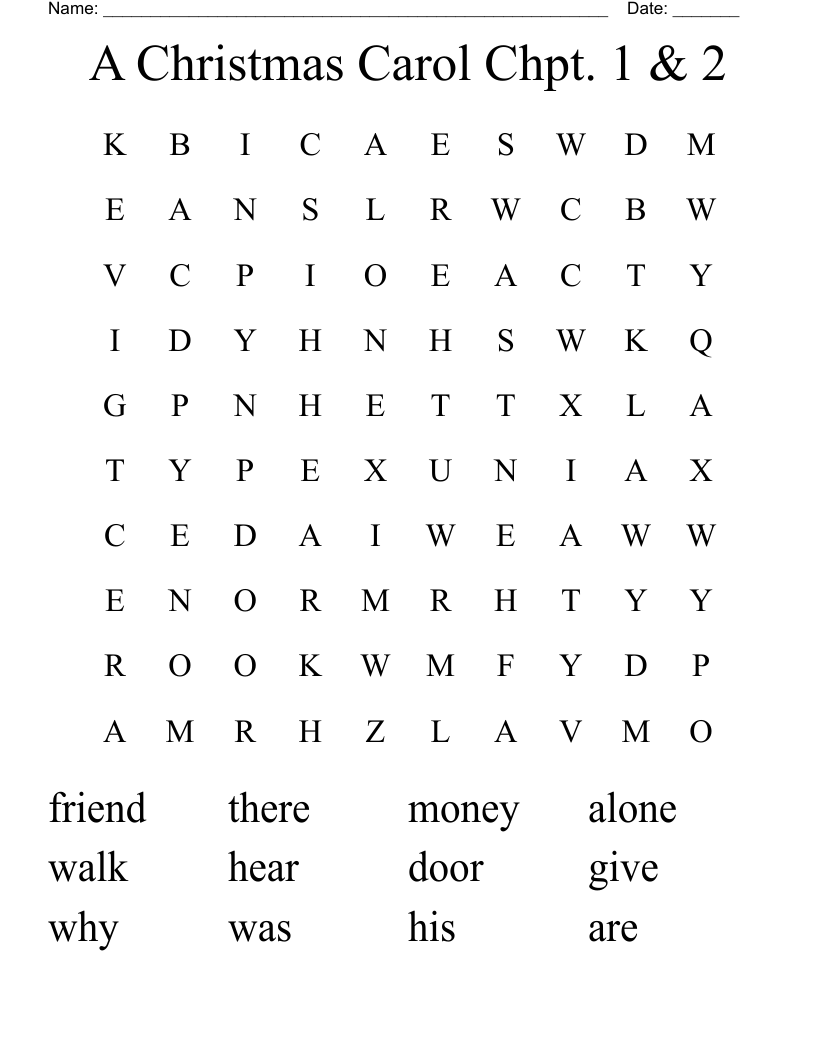 A Christmas Carol Chpt. 1 & 2 Word Search