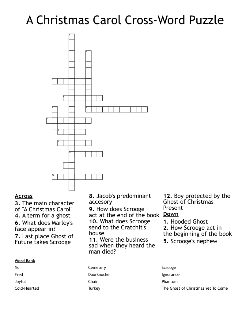 A Christmas Carol Cross-Word Puzzle Crossword