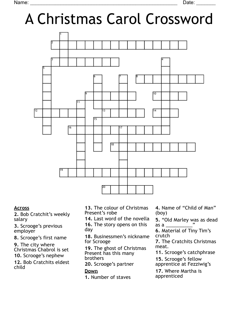 A Christmas Carol Crossword
