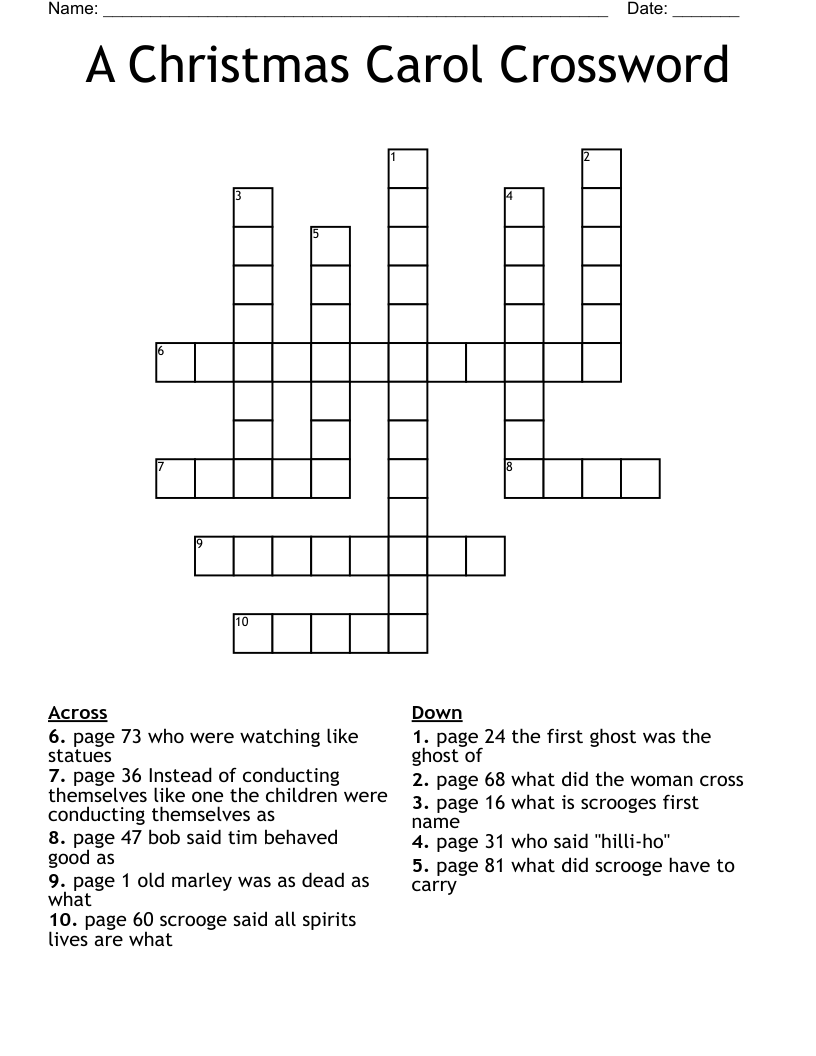 A Christmas Carol Crossword