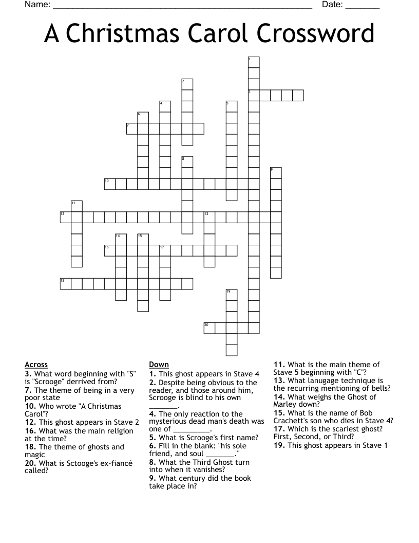 A Christmas Carol Crossword