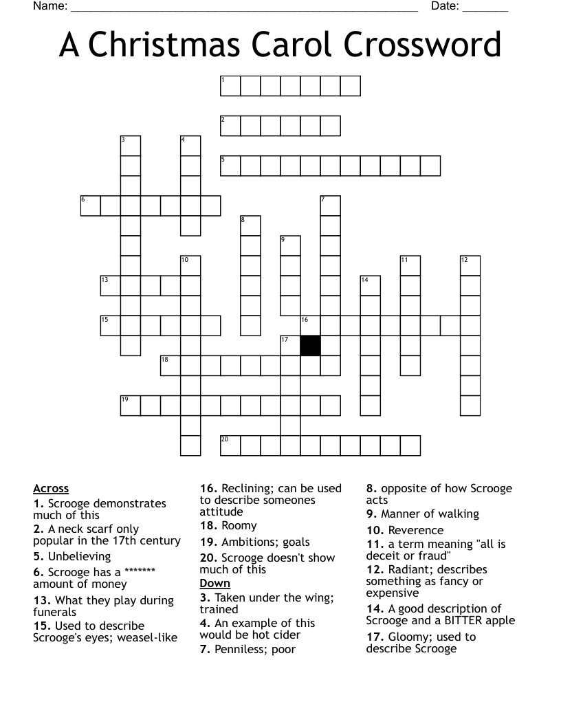 A Christmas Carol Crossword