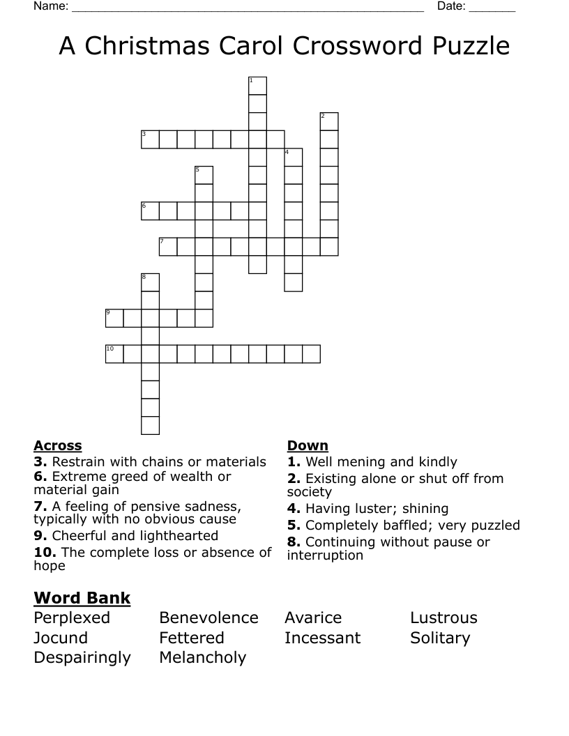 A Christmas Carol Crossword Puzzle