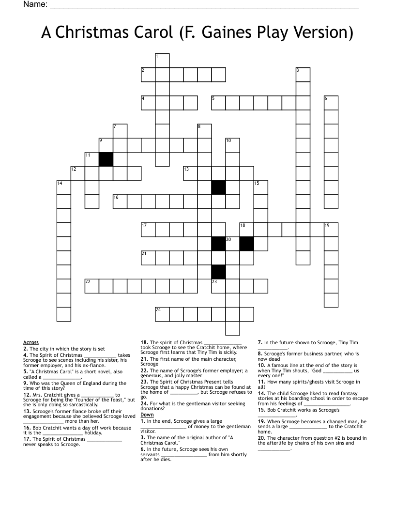 A Christmas Carol (F. Gaines Play Version) Crossword
