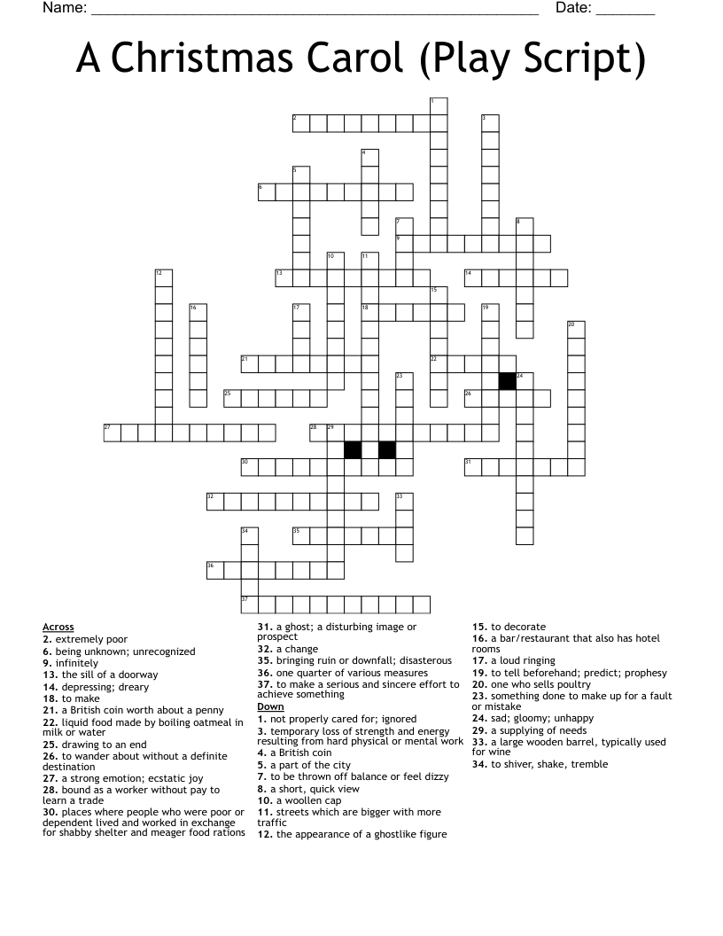 A Christmas Carol (Play Script) Crossword