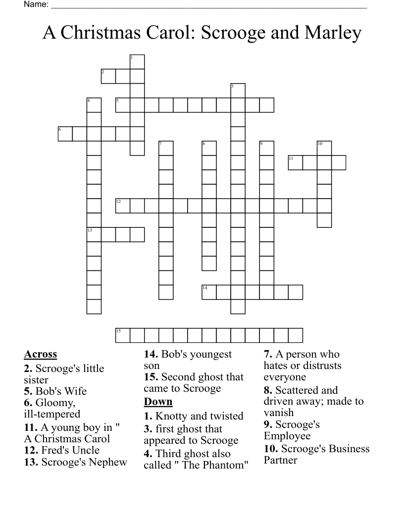 A Christmas Carol: Scrooge and Marley Crossword